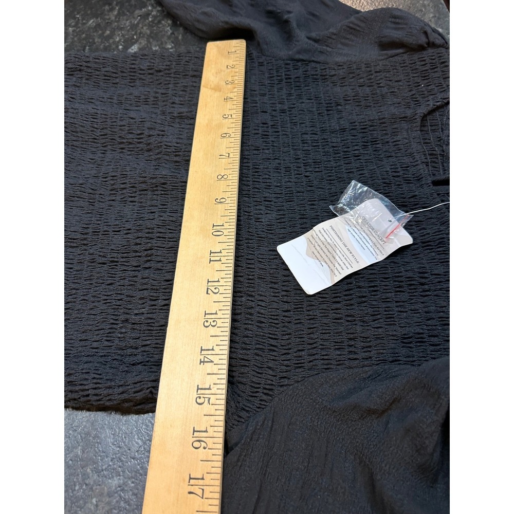 Fashion Womens Black Smocked Tiered Midi Dress Long Sleeve Textured Large NEW - Picture 12 of 15